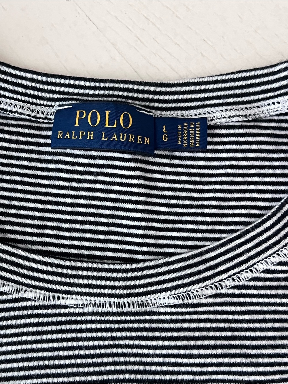 Polo by Ralph Lauren Women's Navy and White Striped Crew Tee with Red Pony - Picture 3 of 5